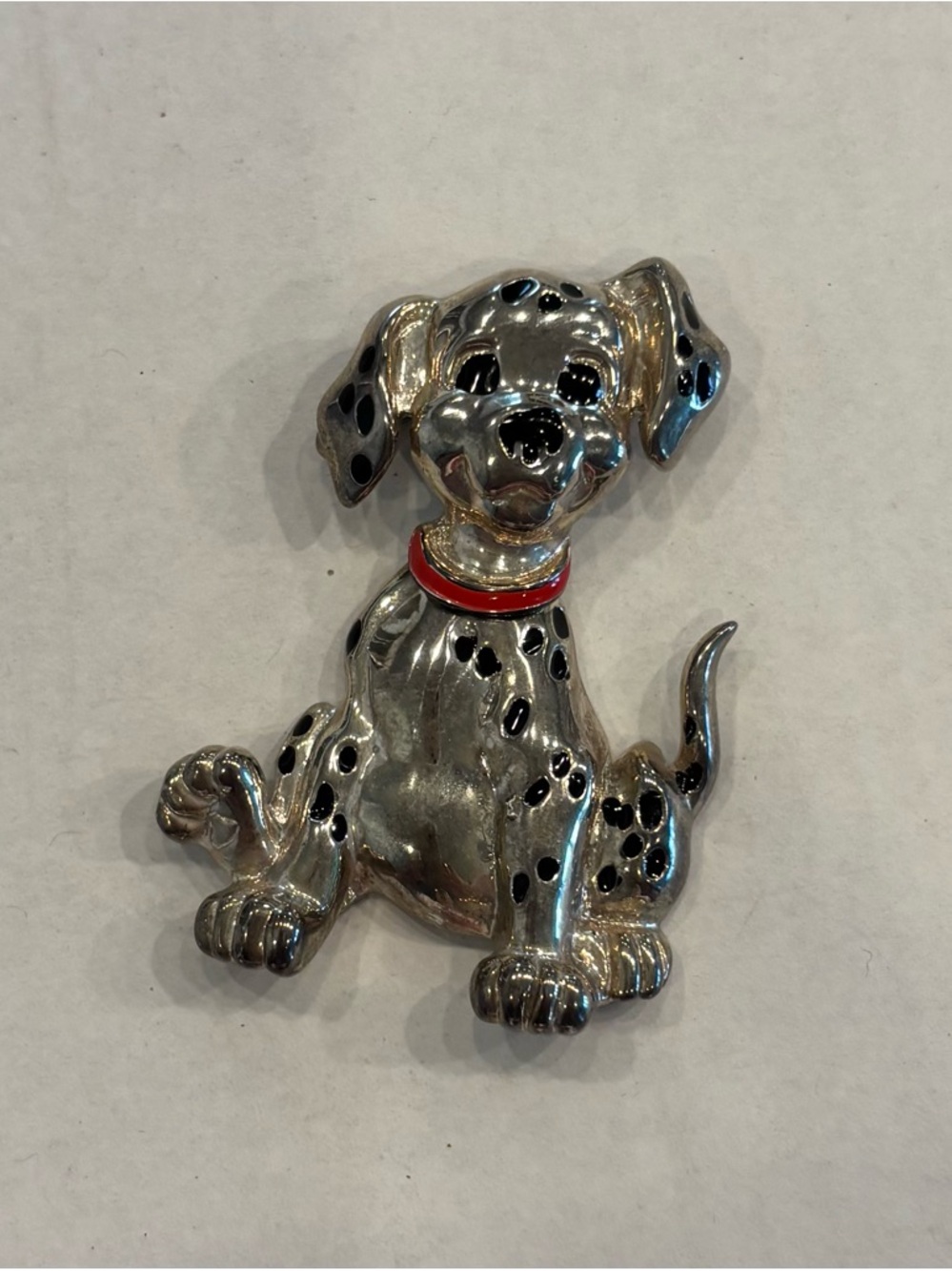 Disney Vintage Silver-tone 101 Dalmatian Pin Brooch w/ Red Collar & Moving Body